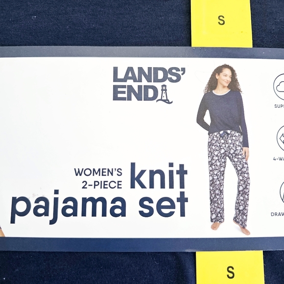 Lands End 2 pc pajama set sz S navy white long sleeve print drawstring pant NWT - Picture 3 of 9